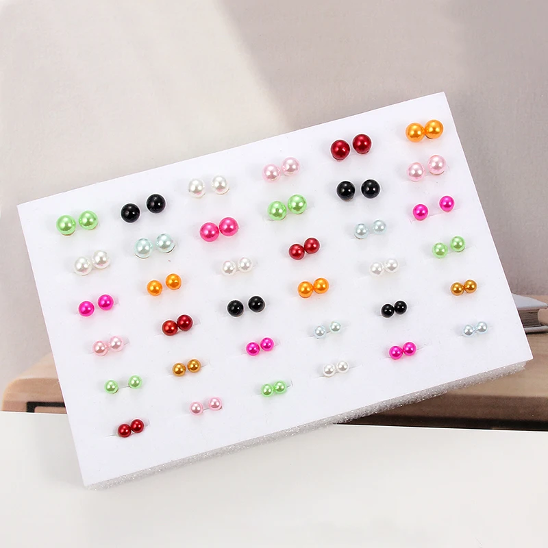 

Colorful Mix Pearl Earring With Display Stand For Women Jewelry Bijoux Brincos Pendientes Mujer Fashion Stud Earrings, Picture