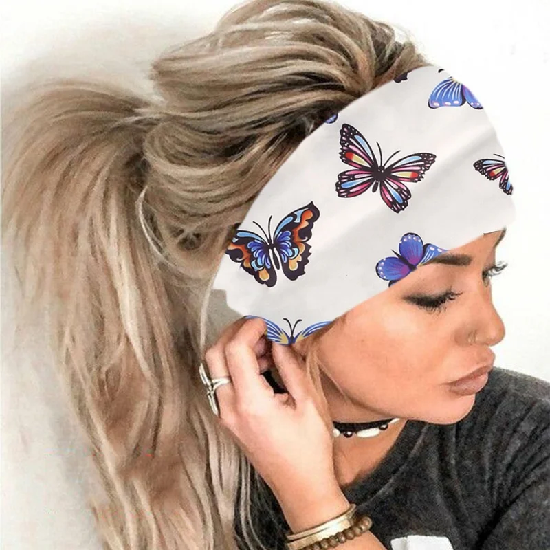 

Free Shipping Elastic Hair Band Women Print Turban Butterfly Nurse Head Wrap Headband For Nurses Women Accessories