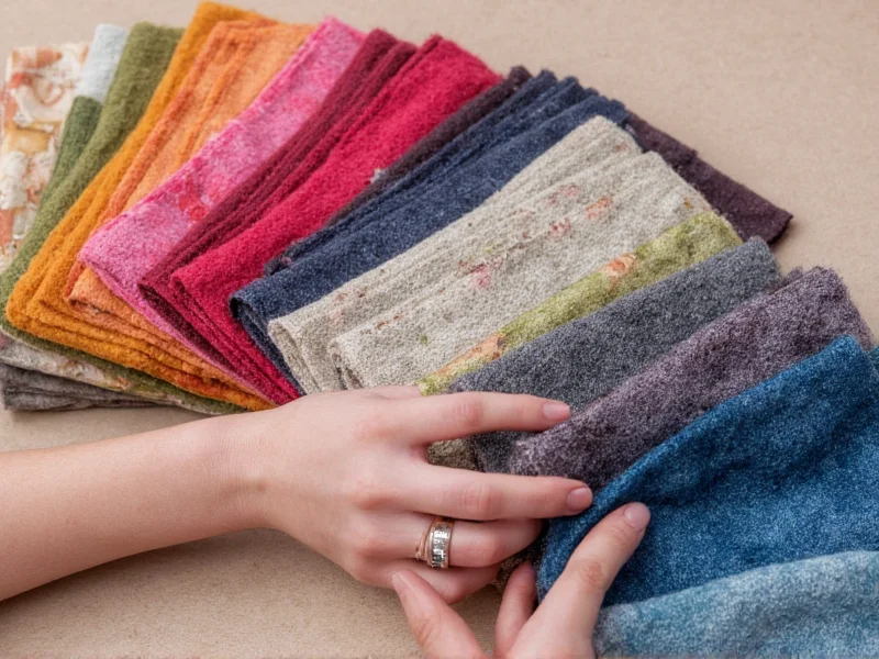 Textile artist comparing fabric swatches from multiple suppliers