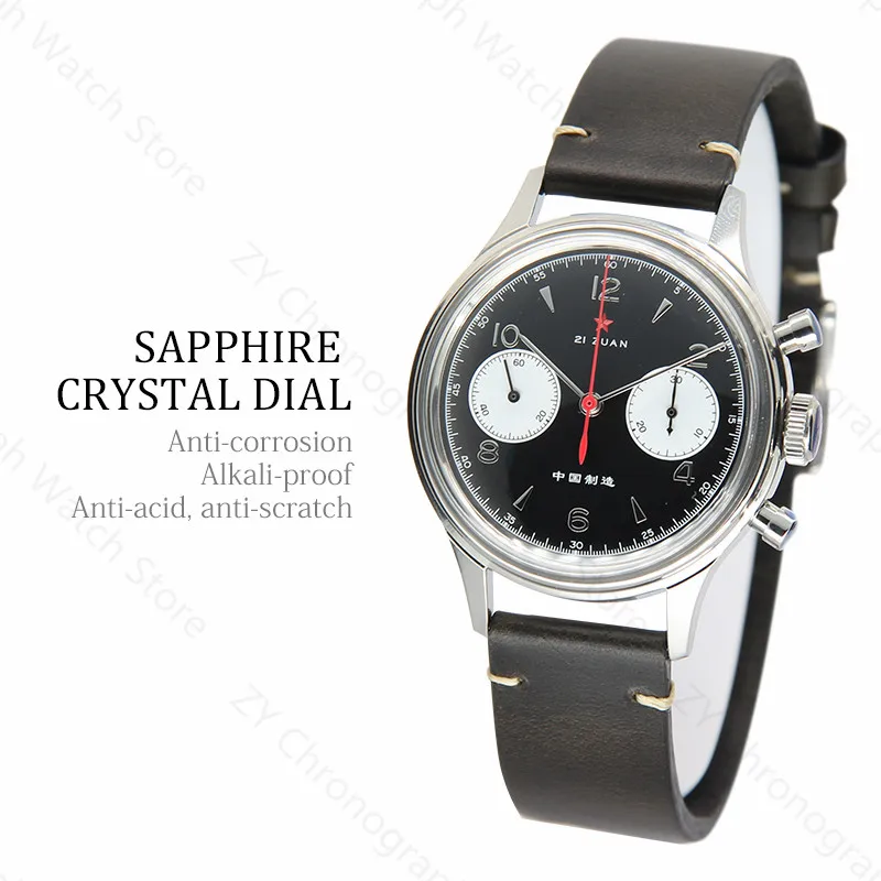 

RED STAR Men 38mm Black Dial 1963 Pilot Chronograph Watch ST19 Movement Acrylic Sapphire Clock Air force Military Wristwatch