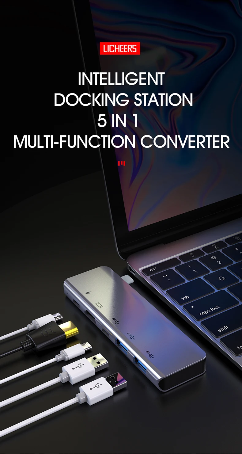 Licheers HD/USB3.0/PD usb 3.0 hub new design usb hub 5 port usb c hub