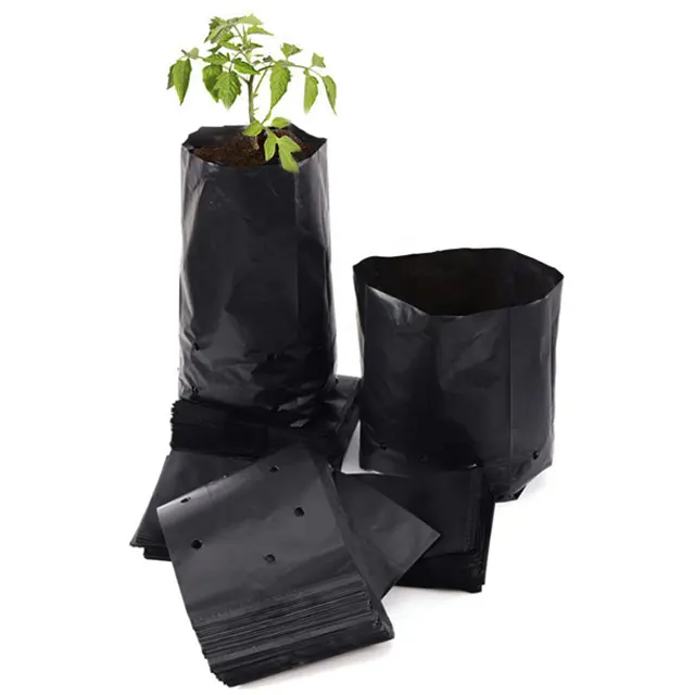 

multi size Fctory durable black PE poly grow bags for plant with drain holes