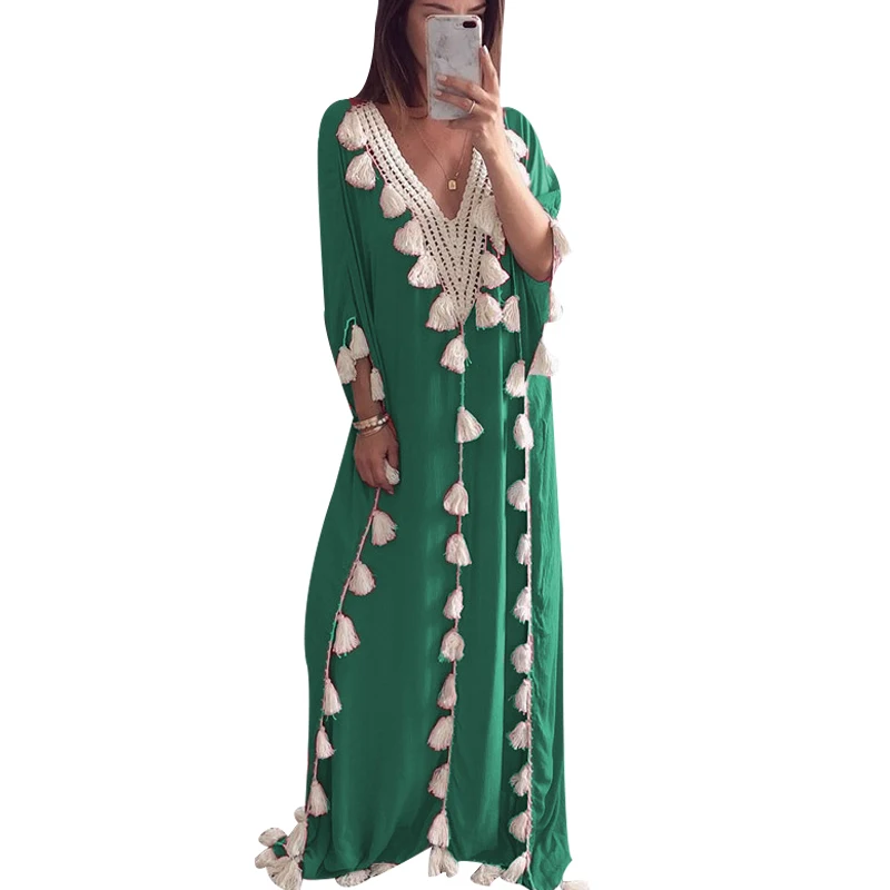 

2020 women's summer fashion V-neck tassel robe casual party dress beach loose dress, Picture