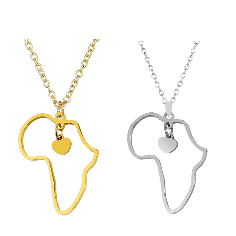 

2021 Girl Jewelry Map Hollow Alloy Pendant Necklace for Girls Travel Necklace, Gold color