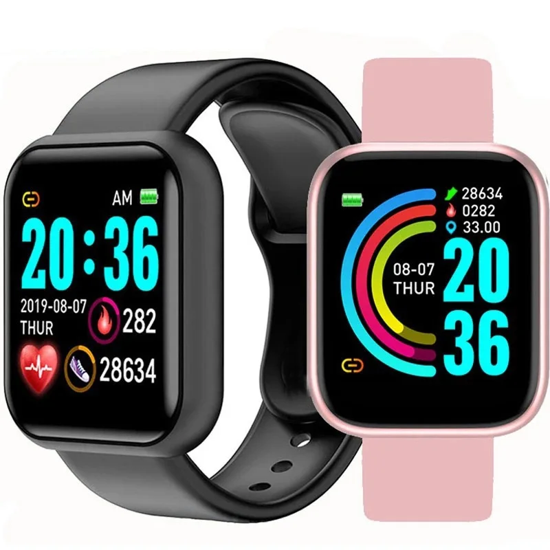 

2021 Y68 Smart Watch Men Women Blood Pressure Fitness Tracker Bracelet Smart Clock D20 Waterproof Sport Smartwatch Android IOS, Black white pink