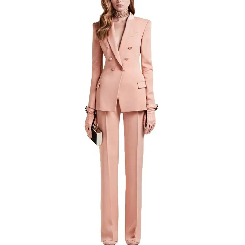 

Pink Color Slim Fitting European Style Women Office Suit Custom Made Ladies Suits