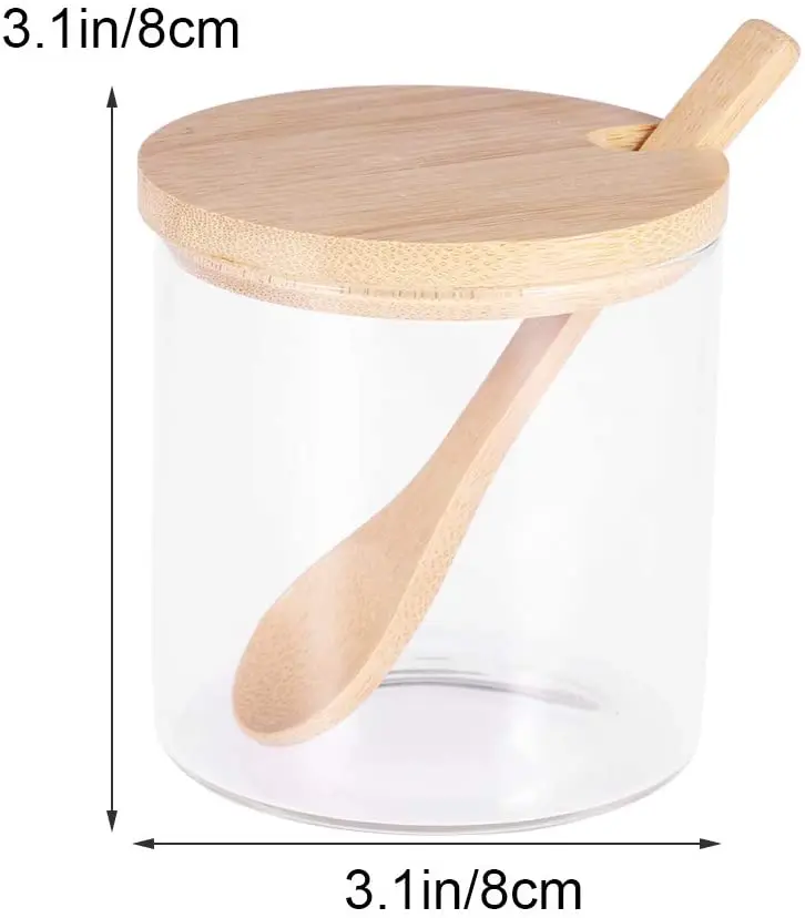 Hot Sale Borosilicate 200ml Glass Bath Salt Jar With Spoon Bamboo Lid