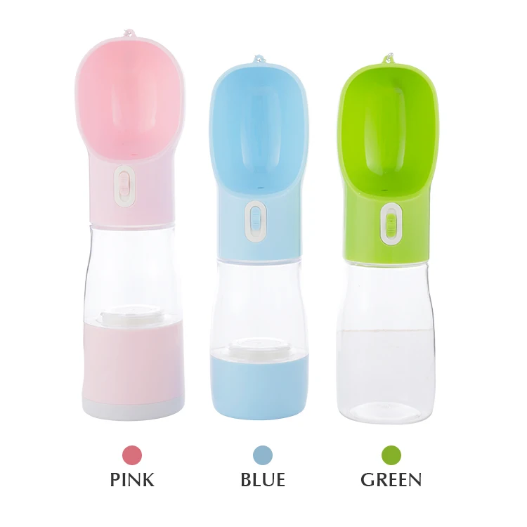 

Plastic pet water bottle dog drink Bottle Leak Proof Portable Puppy Water Dispenser with detachable Feeder, White , blue , pink or customized color