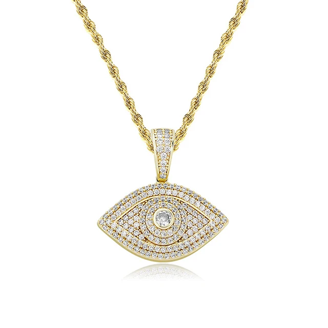 

Eye of gold Pendant Necklace Micro Pave Full Cubic Zirconia Gold color eye Amulet