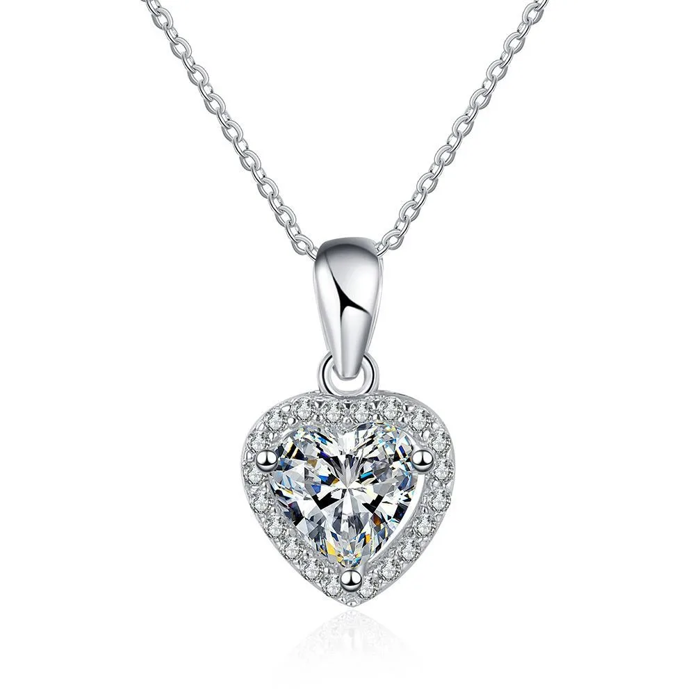 Heart Shape 1ct  Moissanite Diamond Jewelry 925 Sterling Silver Moissanite Heart Pendant Necklace Women