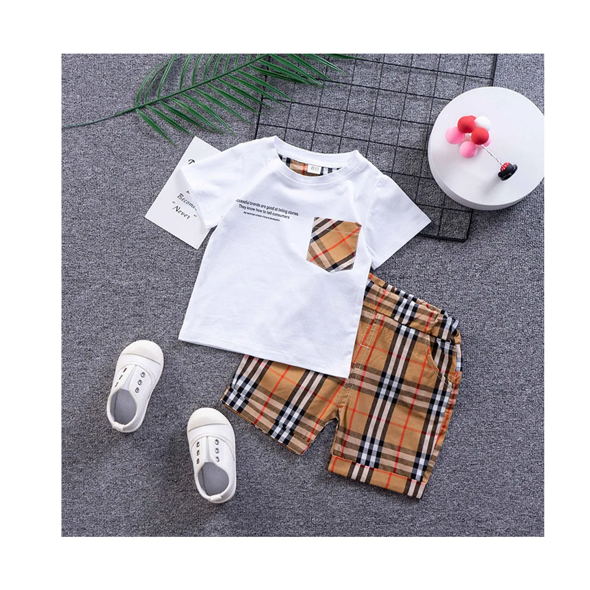 

2021 Sping New Fashion Children's Clothes Short Sleeve Boy's Suits 100% Cotton Kids Clothing set