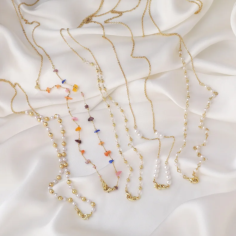 

Women Fashion Jewelry Long Face Masking Holder Pearl Glasses Chain Necklace