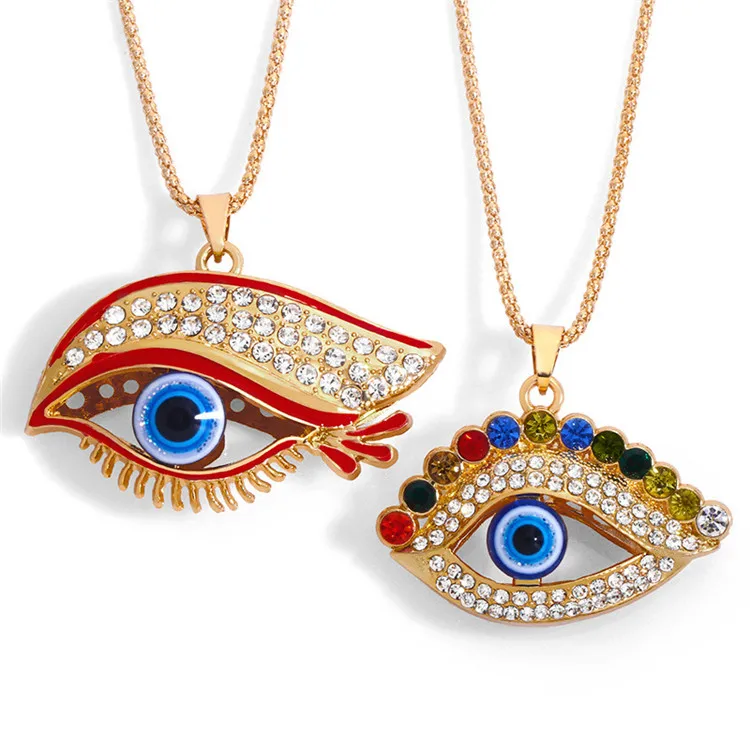 

Trendy Gold Plated Stainless Steel Jewelry Diamond Blue Stone Evil Eyes For Women Necklace Pendant, Picture