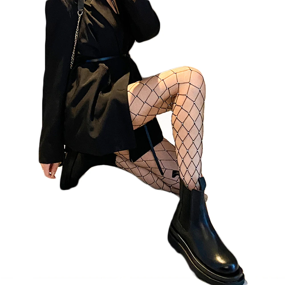 

Collant Sexy Luxury Black Pantyhose Rhinestone Big Fishnet Stockings Starry Color Diamond Pantyhose Tights Leggings