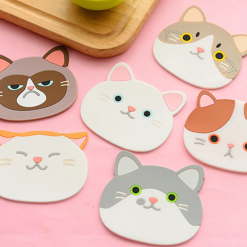 

Cat Cup Silicone Coaster Mug - Rubber Mat Cute Cartoon Cat Cup Pad Silicone Coaster Mat, As on photo