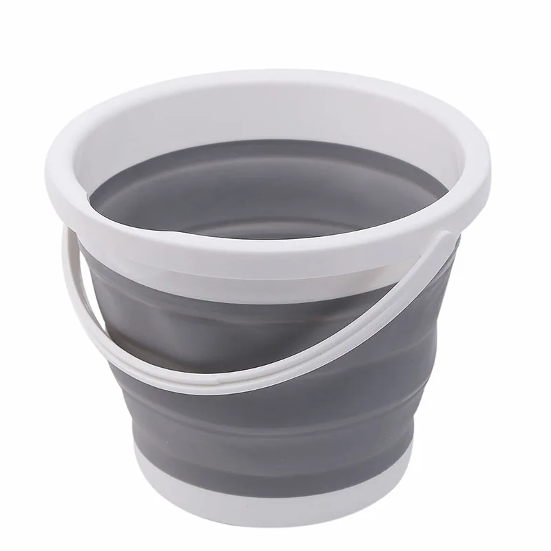 

10L Foldable cleaning washing round collapsible folding water silicone plastic buckets for camping fishing, Grey