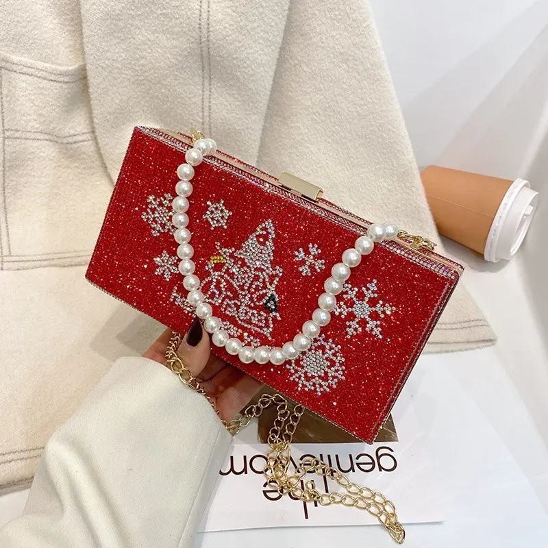 

Christmas Tree Clutch Handbag Luxury Crossbody Bags Rhinestone Evening Handbags, Mutil-color