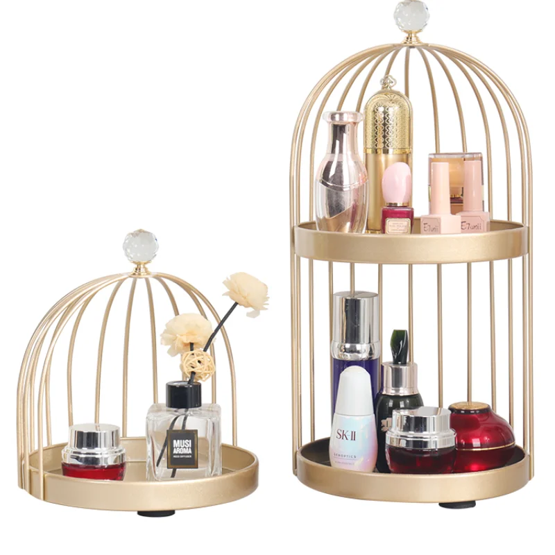 

Lipstick perfume skin care products display storage rack desktop double dessert table gold bird cage cosmetic rack