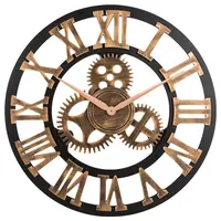 

23" inch large Handmade 3D Retro Rustic Country Decorative Luxury Art Big Wooden MDF Noiseless Silent Gear Wall Clock