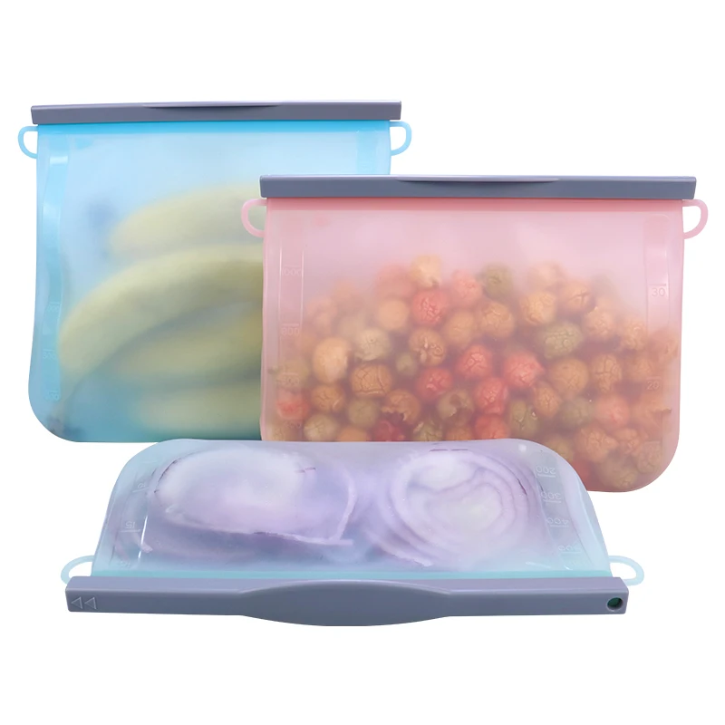 

Custom logo bpa free waterproof freezer safe food grade safe reusable foldable silicon fresh keeping food storage pouch bag set