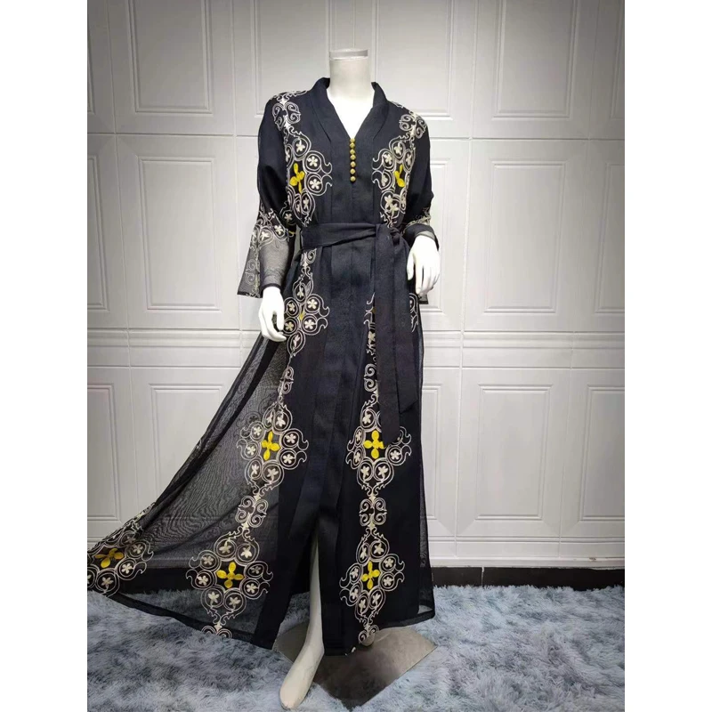 

2022 New Manufacturer Design black Muslim Women Loose Clothing Long Sleeve Embroidery Leisure Abaya Dress