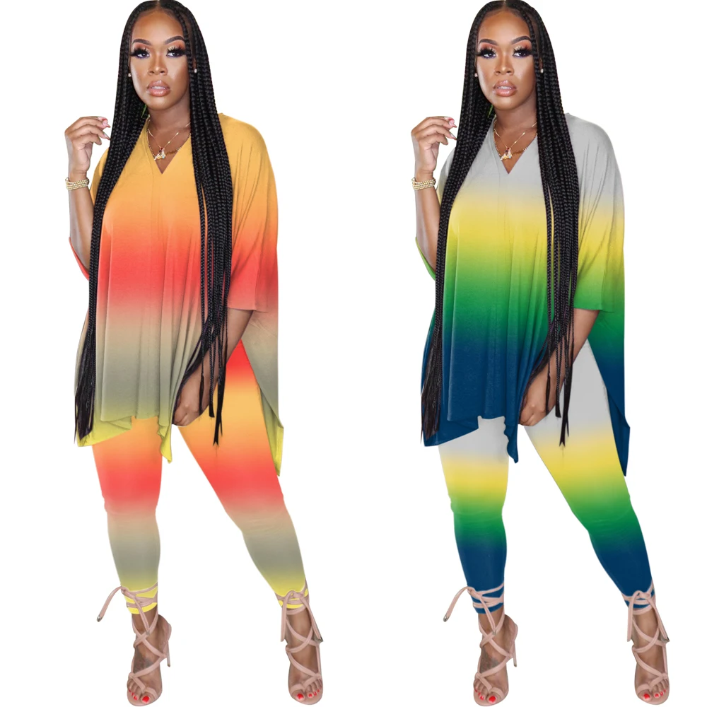 

Wholesale Price Ladies Gradient Tie Dye Print Long Sleeve Loose Two Piece Sets Club Wear Woman Party Sweat Suits Set, Picture color