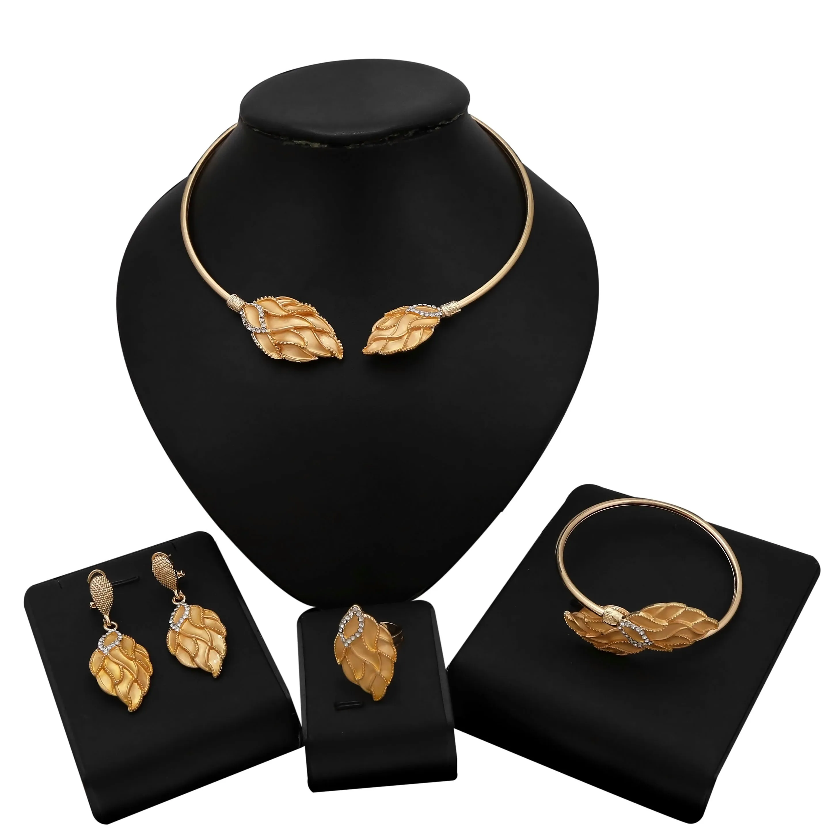 

Yulaili Leaf Shape pendant 18K Gold Plated Jewelry Set For Women New Style Indian Wedding Birthday Wishes Best Friend Gift Sets