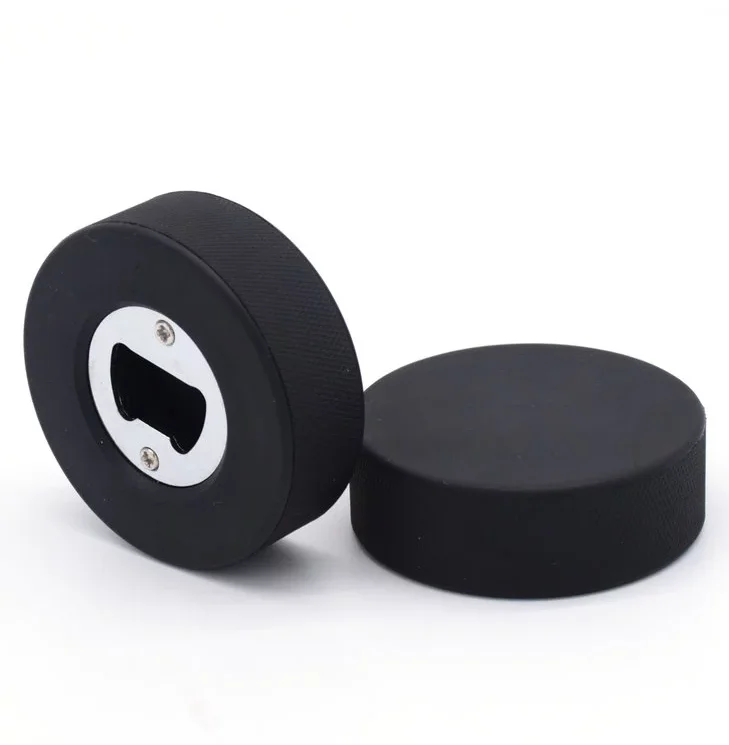 

Factory High Quality Rubber Material Ice Hockey Puck Bottle Opener with custom logo printing