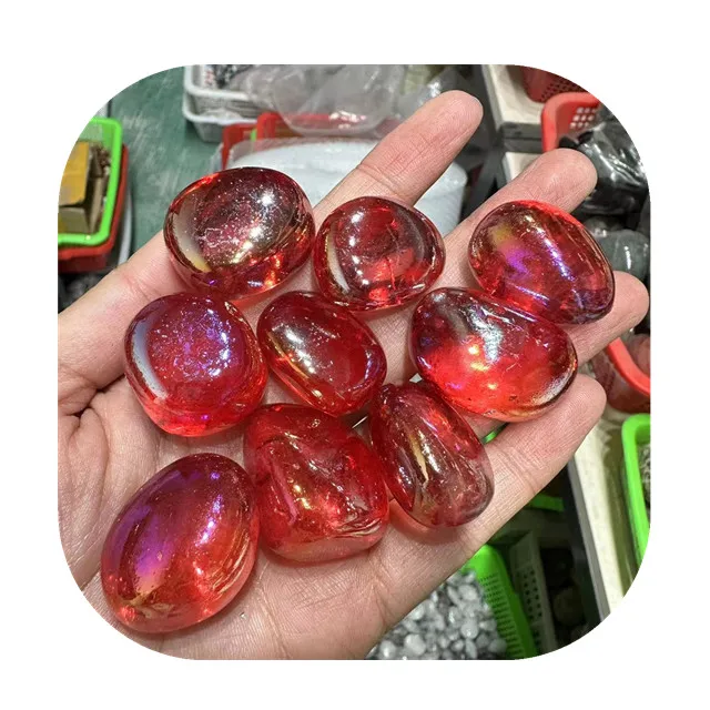 

Crystal healing gemstone natural 20-30mm angel red aura clear quartz crystal tumbl stone bulk for gift