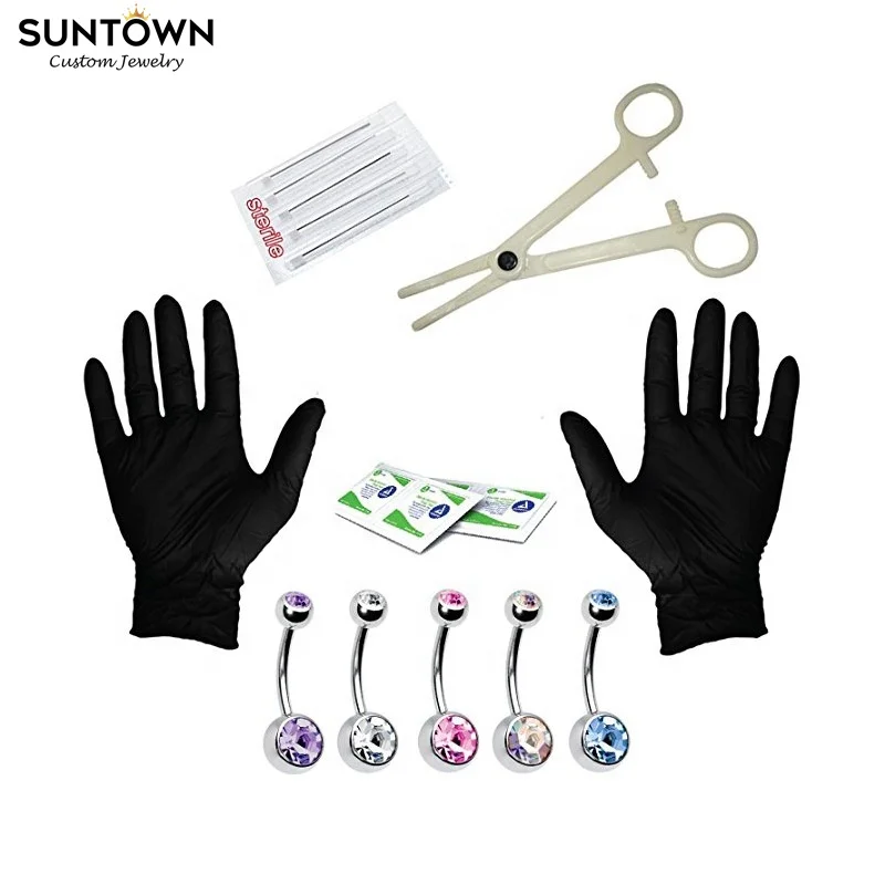 

SUNTOWN New 15pcs Body Piercing Tools Kits 14G Stainless Steel Needles Belly Ring Nose Labret Tongue Piercings Jewelry Set, Silver