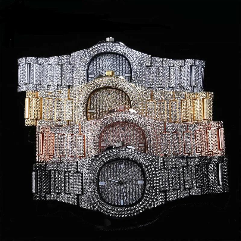 

OH Brand Iced Out Diamond Watch Quartz Gold HIP HOP Watches With Micropave CZ Stainless Steel Watch Clock relogio