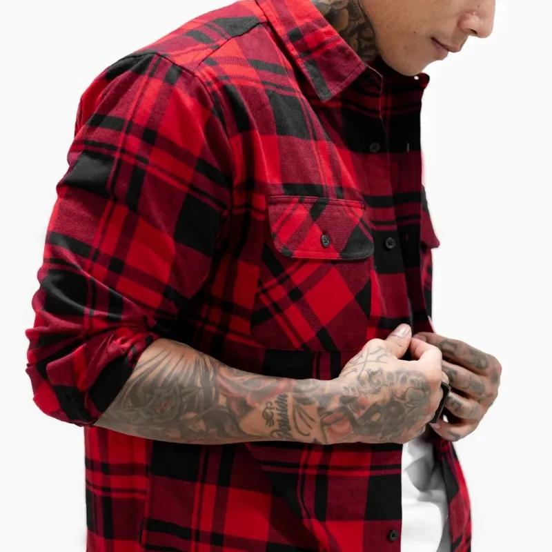 

Winter quilted flannel mens dress shirt Black and red check shirts Regular fit custom designs shirt wholesale, Picture shows