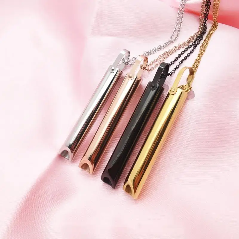 

Wholesale 2022 Fashion Stainless Steel Anxiety Whistle Necklace Breathing Necklace for Women, Picture color