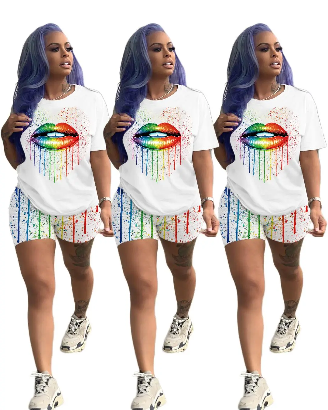 

wholesale Lip print short sleeve two piece outfit for women