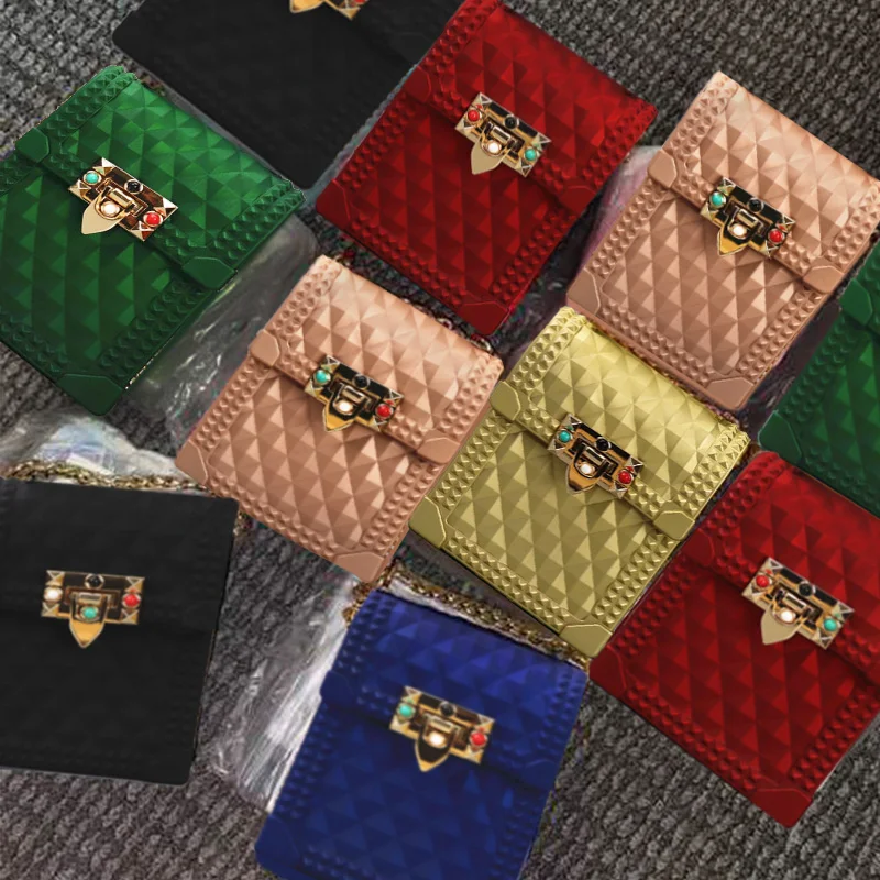 

2021 Fashion Women mini Square jelly Purse rivet Crossbody Bag Sac A Main Femme Handbag For Ladies, Customised