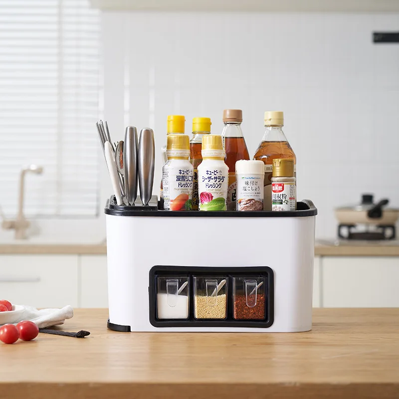 

Kitchen Knife Seasoning Organizer Box Storage Rack Plastic Condiment Bottle Mix Tool Holder Storage & Organizer