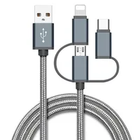 

Free sample 5V 2.4A Fast charging Nylon Usb Data Cable 3 in 1 usb cable for iPhone for Type-C for Micro