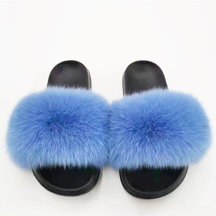 

Factory Direct Wholesale brown white and green fox fur slide fur slides for woman Fur headband