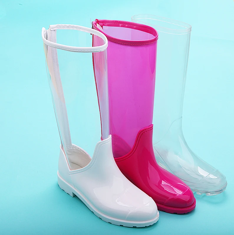 
ladies lovely transparent colorful pvc raining long rain wellies wellington boots for women 
