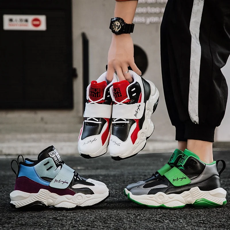 
Custom Brand 2019 New Design High Top Fashion Sneaker For Men Genuine Leather Upper Walking Shoes Thick Bottom JD-Y611 