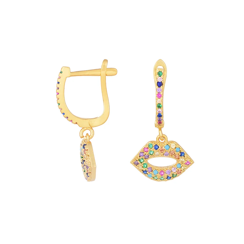 

2020 Trendy Gold Filled Micro Pave Cubic Zirconia CZ Hoop Earrings Women Colorful Rainbow CZ Hoop Clip On Earrings for Women