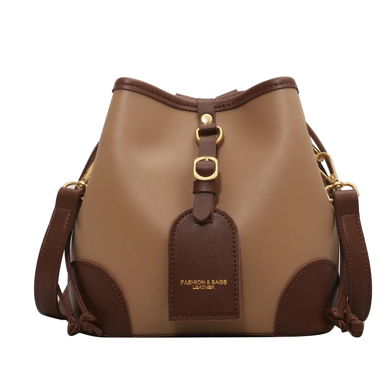 

2022 fashion leather luxury designer women's handbag famous brands korean Contrast color women shoulder crossbody bag bucket bag, 3 colors