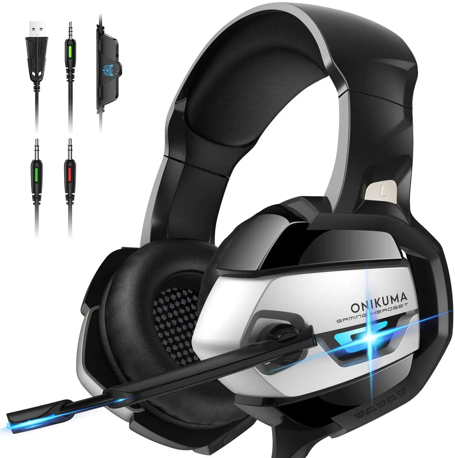 

ONIKUMA K5 Gaming Headset with Microphone for PS4 Xbox One Headset with Noise Canceling Mic Bass Over Ear Gaming Headphone, Black with grey