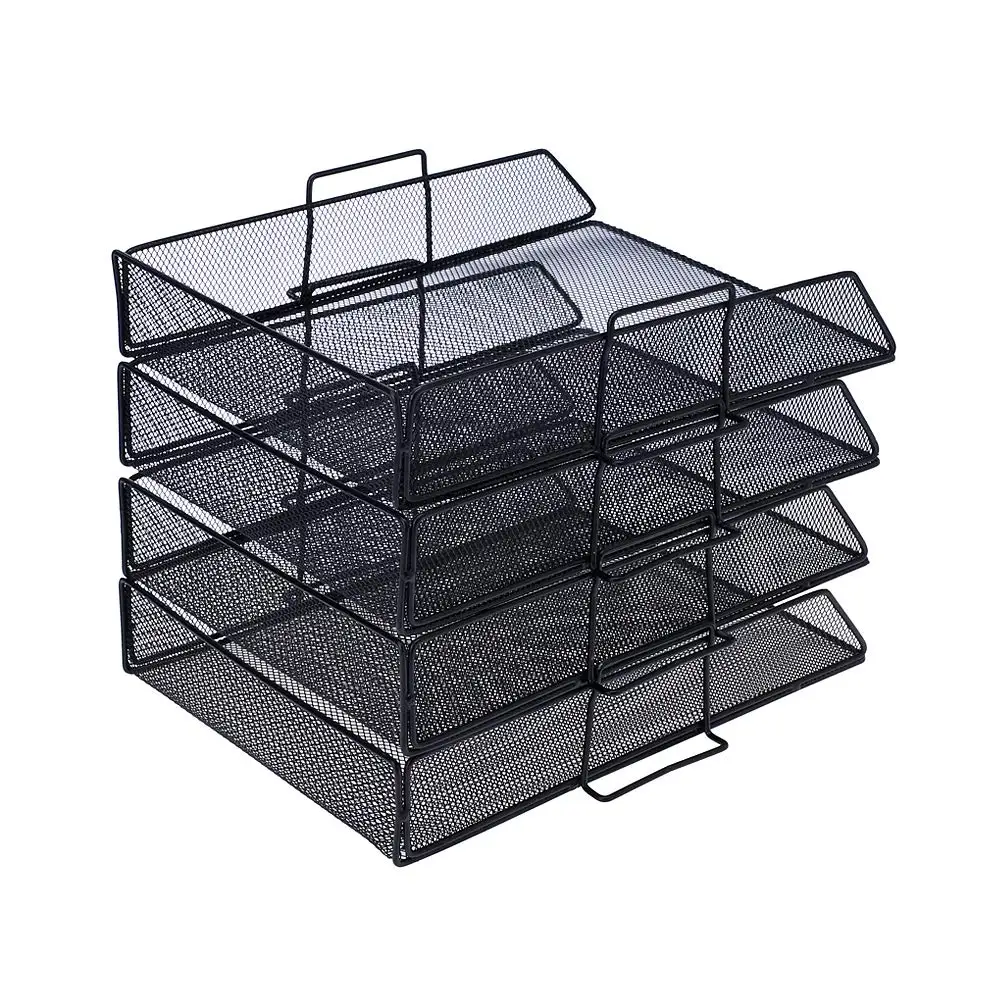 4 Tier Stackable Letter Trays Metal Mesh Paper Trays Office Desk