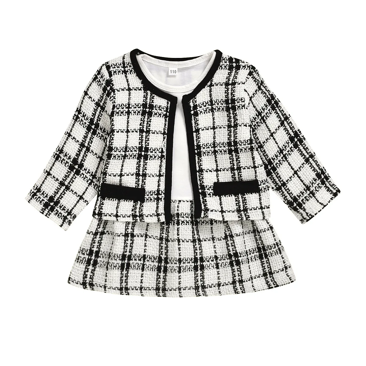 

Spring and Autumn Korean Plaid Coat Bottoming Dress Baby Clothes Two-piece Suit