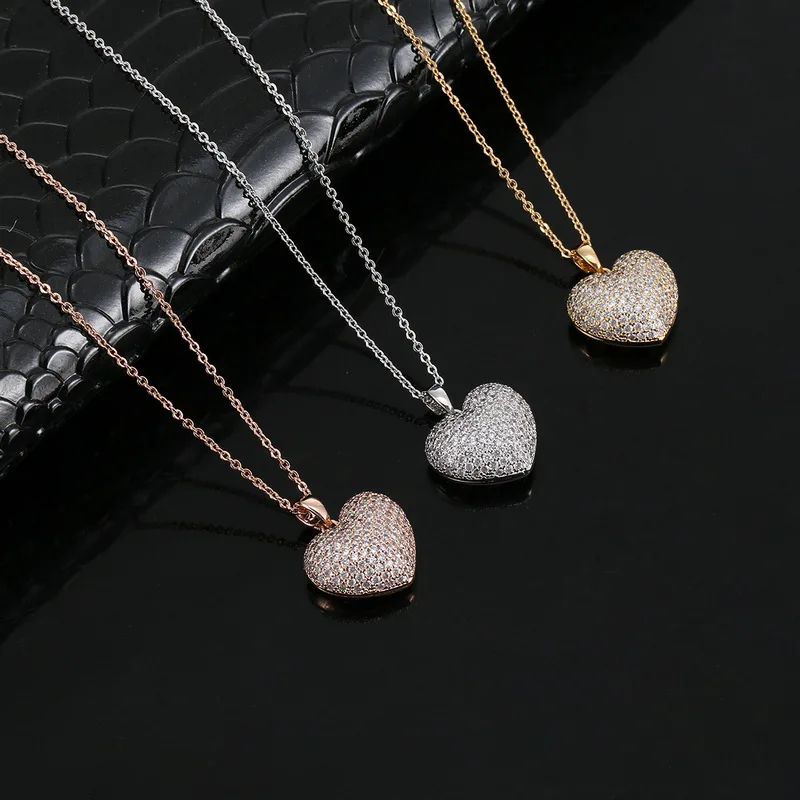 

New Korean Fashion Heart-Shaped Full Diamond Clavicle Necklace Sweet Girl Three-Dimensional Love Copper Zirconium Necklace, Picture shows