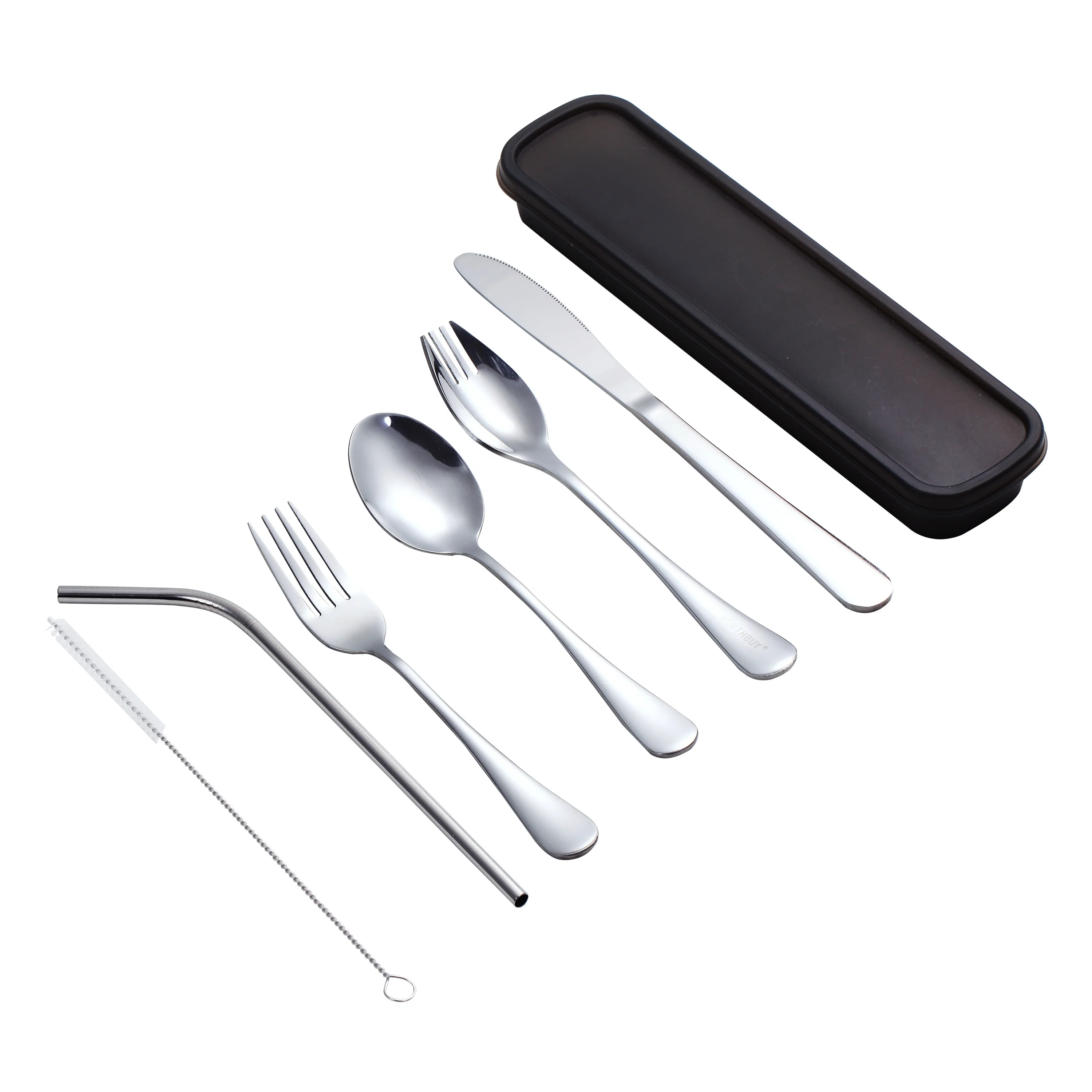 

WORTHBBUY Travel Camping Silverware Spoon Fork Set Metal Travel Flatware Set Portable Stainless Steel Cutlery Set With Box, Silver, gold, rose gold, rainbow, black