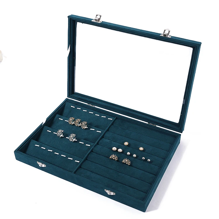 

Dustproof Multifunction Earrings Jewelry Storage Box Wholesale Jewelry Display Stand Pallet Jewelry Storage Box, Dark green white pink