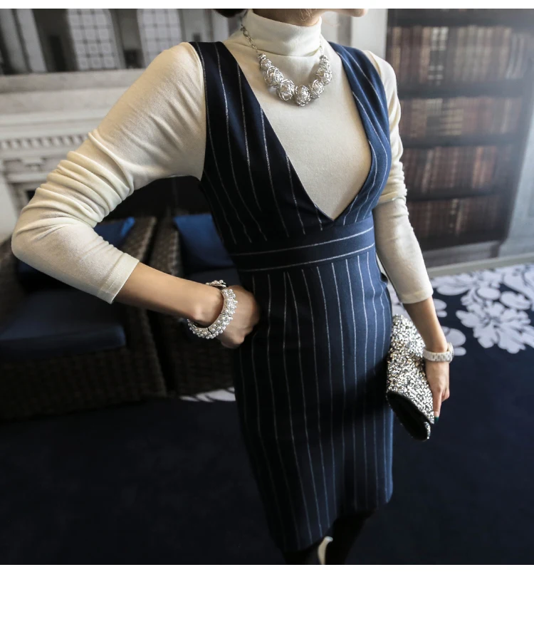 Wholesale 2 Pieces Navy Striped Fashion Women Formal Business Suit Design Ladies Office Skirt Suits