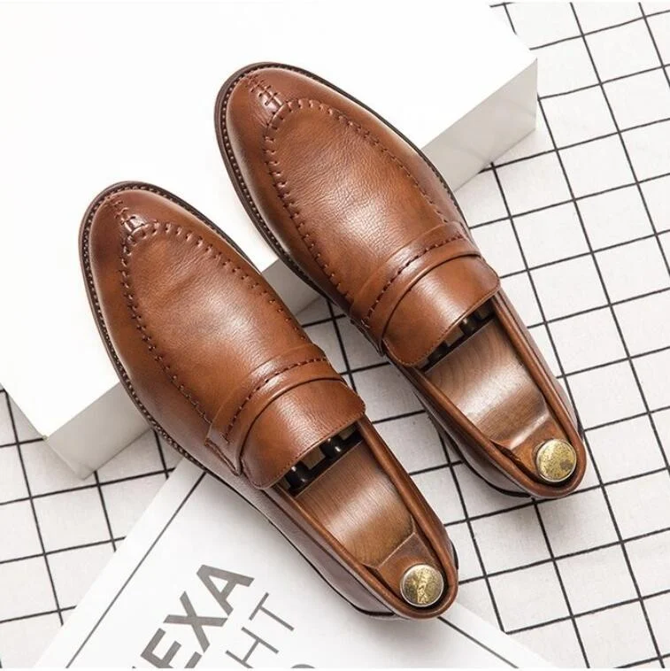 

2021 spring classic men's leather shoes casual artificial leather men's shoes simple one-step men's shoes British style, Black brown